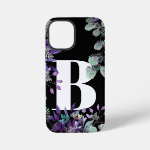 ブラック パープル フローラル タイポグラフィー オリジナル iPhone 12 MINIケース