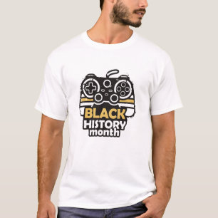 ブラック・ヒストリー・月のゲーマー・コントローラー・グランジ・デザイン Tシャツ
