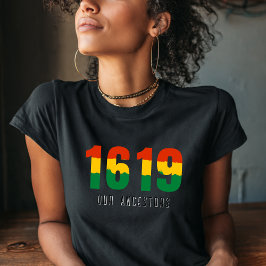 ブラック・ヒストリー・月間 1619 アフロフラッグ Tシャツ