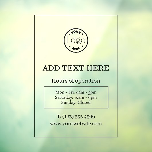 ブラック・ビジネスの営業時間のカスタムロゴ ウィンドウサイン (シート3)