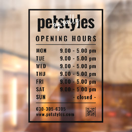 ブラック・ビジネスの営業時間ロゴとQRコード ウィンドウサイン