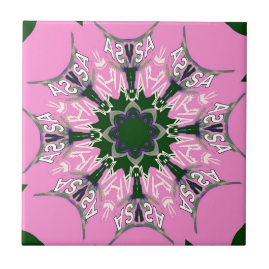 ブラック&ピンクかわいいフローラファッションモティーモモモノグラム タイル (正面)