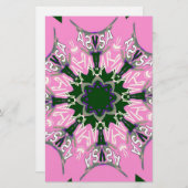 ブラック&ピンクかわいいフローラファッションモティーモモモノグラム 便箋 (正面/裏面)