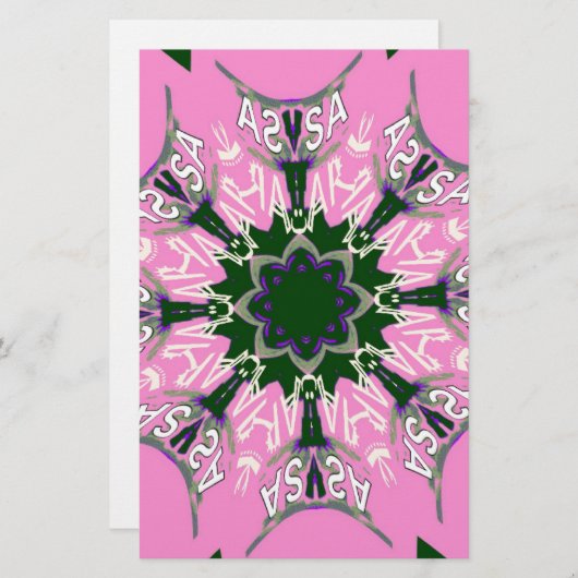 ブラック&ピンクかわいいフローラファッションモティーモモモノグラム 便箋 (正面/裏面)