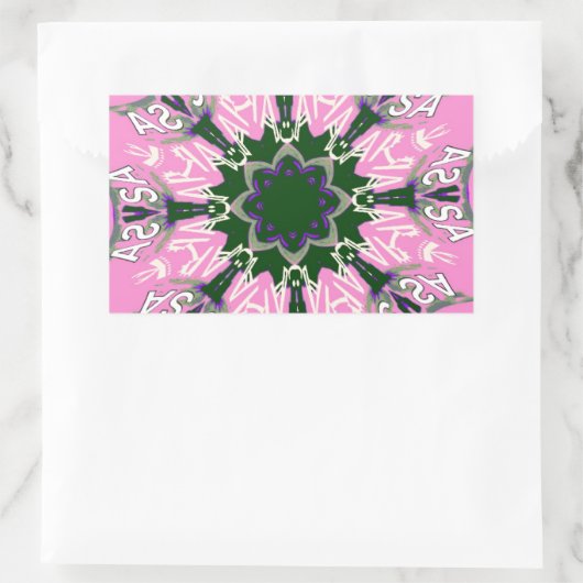 ブラック&ピンクかわいいフローラファッションモティーモモモノグラム 長方形シール (バッグ)