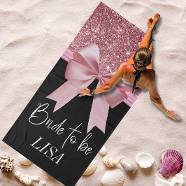 ブラック&ピンクのグリッターボウパーソナライズされたブライドのタオル バスタオル