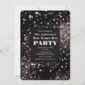 ブラック＆ピンクのスパークリングライト 新年のパーティー 招待状 (正面)