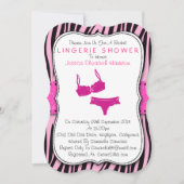 ブラック＆ピンクのゼブラ柄ブラケットランジェリーシャワー 招待状 (正面)