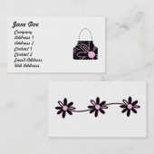 ブラック&ピンクのフローラフェミニンハンドバッグ 名刺 (正面/裏面)