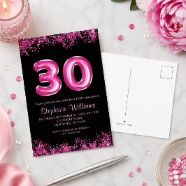 ブラック+ピンクのホイルバルーン 誕生日パーティー 30歳 インビテーションポストカード