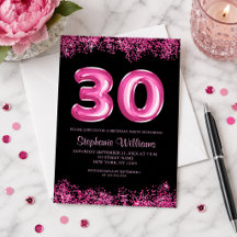 ブラック＋ピンクのホイルバルーン 30歳の誕生日パーティー