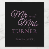 ブラック&ピンクのミセス結婚ズ ワインラベル (シングルラベル)