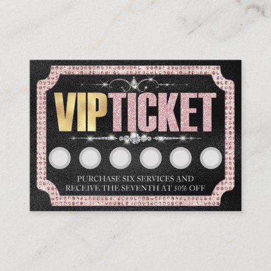 ブラック＆ピンクのラメVIP顧客ロイヤルティカード 名刺 (正面)