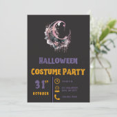 ブラック&ピンクの三日月 モダンブラックハロウィン 招待状 (スタンド正面)