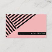 ブラック&ピンクの抽象芸術フェミニンライン 名刺 (正面)