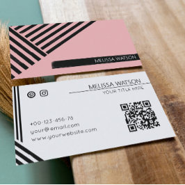 ブラック&ピンクの抽象芸術フェミニンライン 名刺