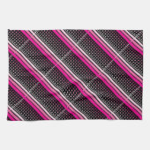 ブラック(ピンクの水玉模様とパターストライプのン) キッチンタオル (横)