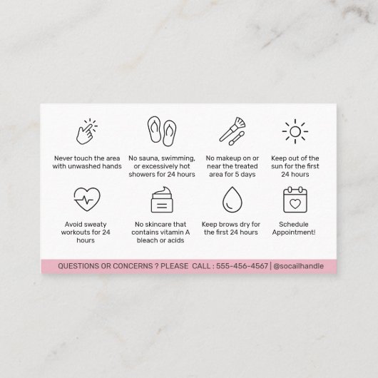 ブラック・ピンクの眉のアフターケアPMU Brow命令 名刺 (裏面)