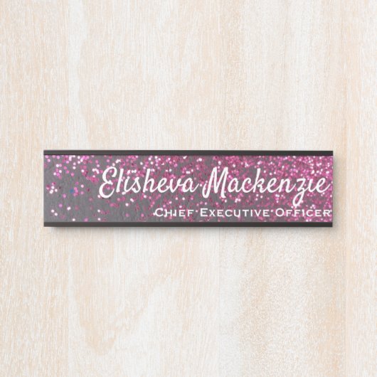 ブラック&ピンクグリッターガーリーオフィスドアシンボルや象徴のサイン サインプレート (正面)