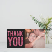 ブラック&ピンクグリッターサンキューフォトカード サンキューカード (スタンド正面)