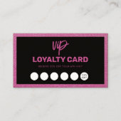 ブラック&ピンクグリッターロイヤリティカードお客様の報酬 名刺 (正面)