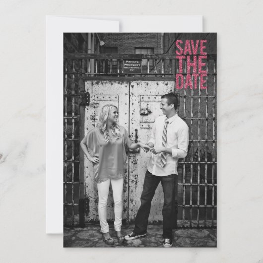 ブラック&ピンクグリッター日付の保存タイポグラフィ 招待状 (正面)