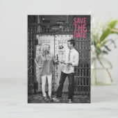 ブラック&ピンクグリッター日付の保存タイポグラフィ 招待状 (スタンド正面)