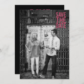 ブラック&ピンクグリッター日付の保存タイポグラフィ 招待状 (正面/裏面)