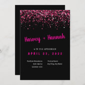 ブラック&ピンクグリッター結婚式招待状 招待状 (正面/裏面)