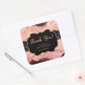 ブラック&ピンクシークンズアゲイト誕生日サンキューサンキュー スクエアシール (封筒)