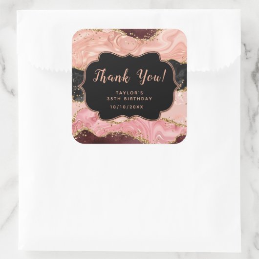 ブラック&ピンクシークンズアゲイト誕生日サンキューサンキュー スクエアシール (バッグ)