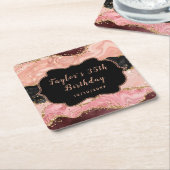 ブラック&ピンクシークンズアゲート誕生日 スクエアペーパーコースター (アングル)