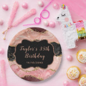ブラック&ピンクシークンズアゲート誕生日 ペーパープレート (パーティー)