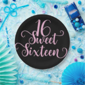 ブラック&ピンクスウィート16バースデーパーティー ペーパープレート (パーティー)