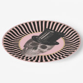 ブラック&ピンクストライプのスカルプレート ペーパープレート (アングル)