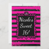 ブラック&ピンクストライプググランジラムパーティの招待状 招待状 (正面)