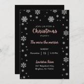 ブラック&ピンクスノーフレークスクリスマスパーティの招待状 シーズンカード (正面/裏面)