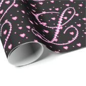 ブラック&ピンクダイヤモンドレターL&ハートパターン ラッピングペーパー (ロールコーナー)