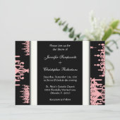 ブラック&ピンクダマスクシャンデリアパターンブラック&ウィ 招待状 (スタンド正面)