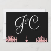 ブラック&ピンクダマスクシャンデリアパターンブラック&ウィ 招待状 (裏面)