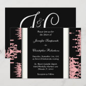 ブラック&ピンクダマスクシャンデリアパターンブラック&ウィ 招待状 (正面/裏面)