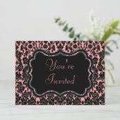 ブラック&ピンクダマスク 招待状 (スタンド正面)