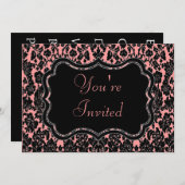 ブラック&ピンクダマスク 招待状 (正面/裏面)