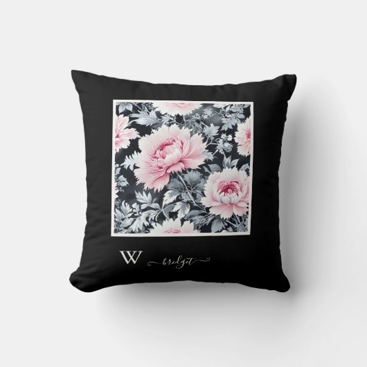 ブラック&ピンクトワフランスのールハンプトンスタイル クッション (正面)