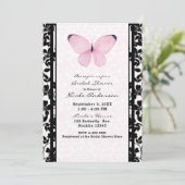 ブラック&ピンクバタフライフローラブライダルシャワー 招待状 (スタンド正面)