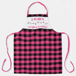 ブラック&ピンクバッファローチェック甘いキッチンエプロン エプロン