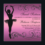 ブラック&ピンクバレリーナ&スワール誕生日招待状 招待状<br><div class="desc">ブラック&モダンピンクバレリーナ&スワール誕生日招待状</div>