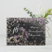 ブラック&ピンクパープルマスカレードコスチュームマスクパーティー 招待状 (スタンド正面)