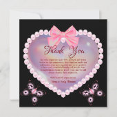 ブラック&ピンクパール結婚のアニバーサリー蝶 サンキューカード (正面)