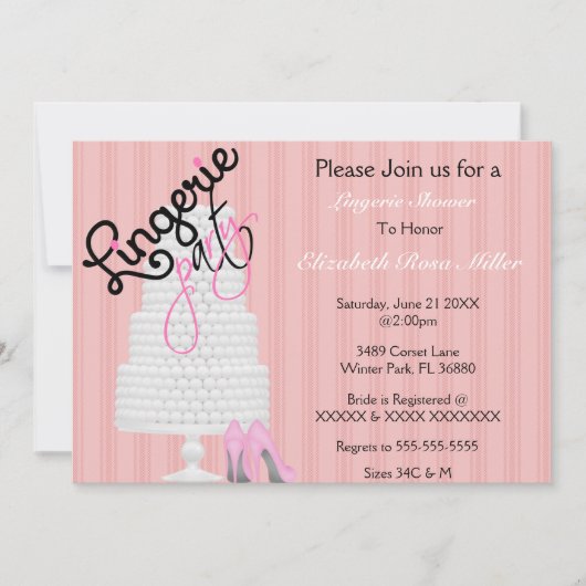 ブラック&ピンクヒールランジェリーブライダルシャワー招待状 招待状 (正面)